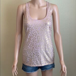 Almost Famous Women’s Medium Leopard Print Racerback Tank Top Blush Pink Gold